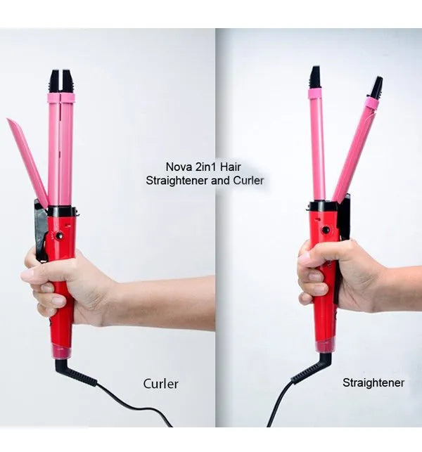 Nova 2-in-1 Hair Straightener &amp; Curler – Model NH-2009, Quick Heat-Up Ceramic Plates for Smooth Straightening &amp; Effortless Curls, Portable Dual-Use Styling Tool for All Hair Types image 3
