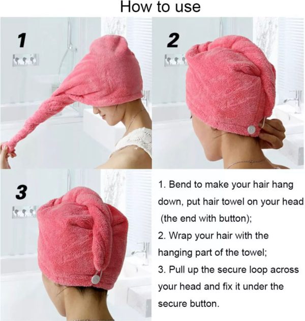 Hair Drying Towel Cap – Quick Dry, Soft & Absorbent Turban Wrap for Women | Anti-Frizz Hair Wrap Towel for Bathroom & Salon Use image 3