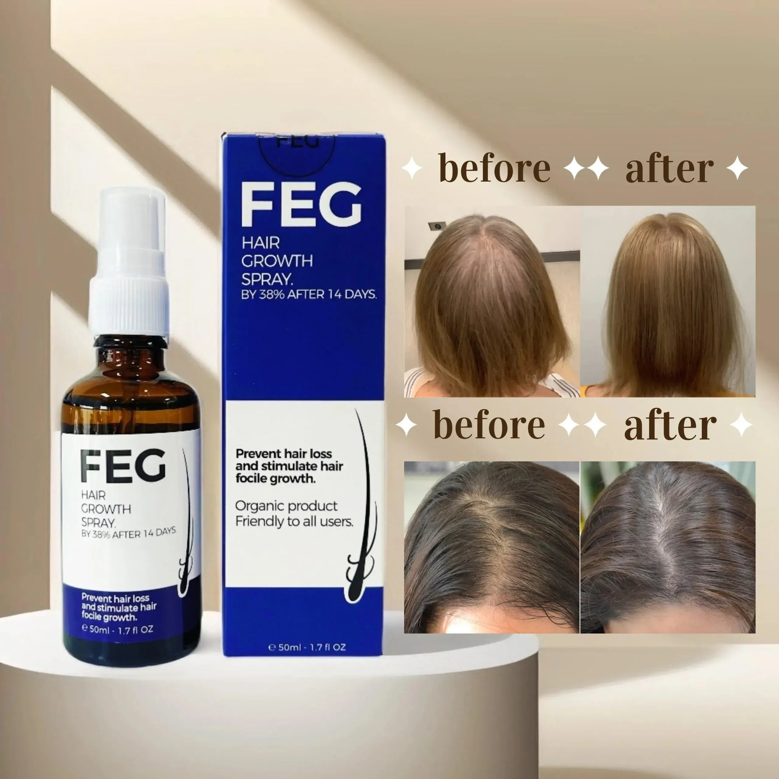 FEG PLUS Hair & Beard Regrowth Spray 50ml – Anti Hair Loss Formula With Minoxidil, Redensyl & Natural Extracts image 2