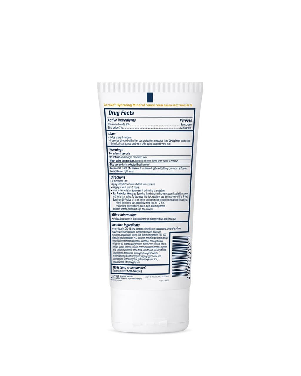 CeraVe Hydrating Mineral Sunscreen SPF 100 ml - CeraVe Hydrating Sun Block | Best Skin Care Sunscreen image 2