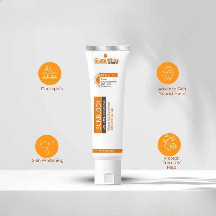 GlutaWhite Skin Brightening Sunblock SPF60 – Advanced UVA/UVB Protection, Oil-Free &amp; Long-Lasting Moisture image 2