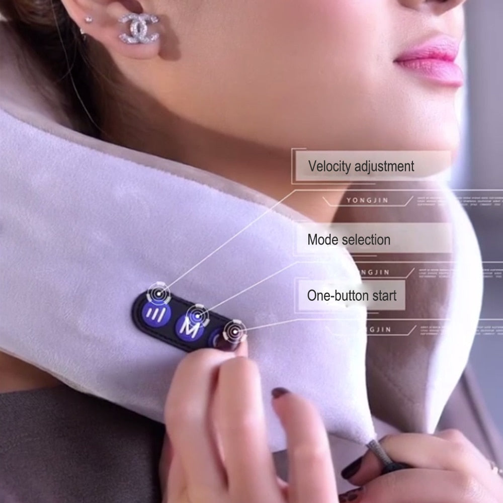 U Shaped Pillow Neck Massager USB Charging Portable Neck Shoulder Cervical Relaxing Massager Protector Outdoor Home Car image 2