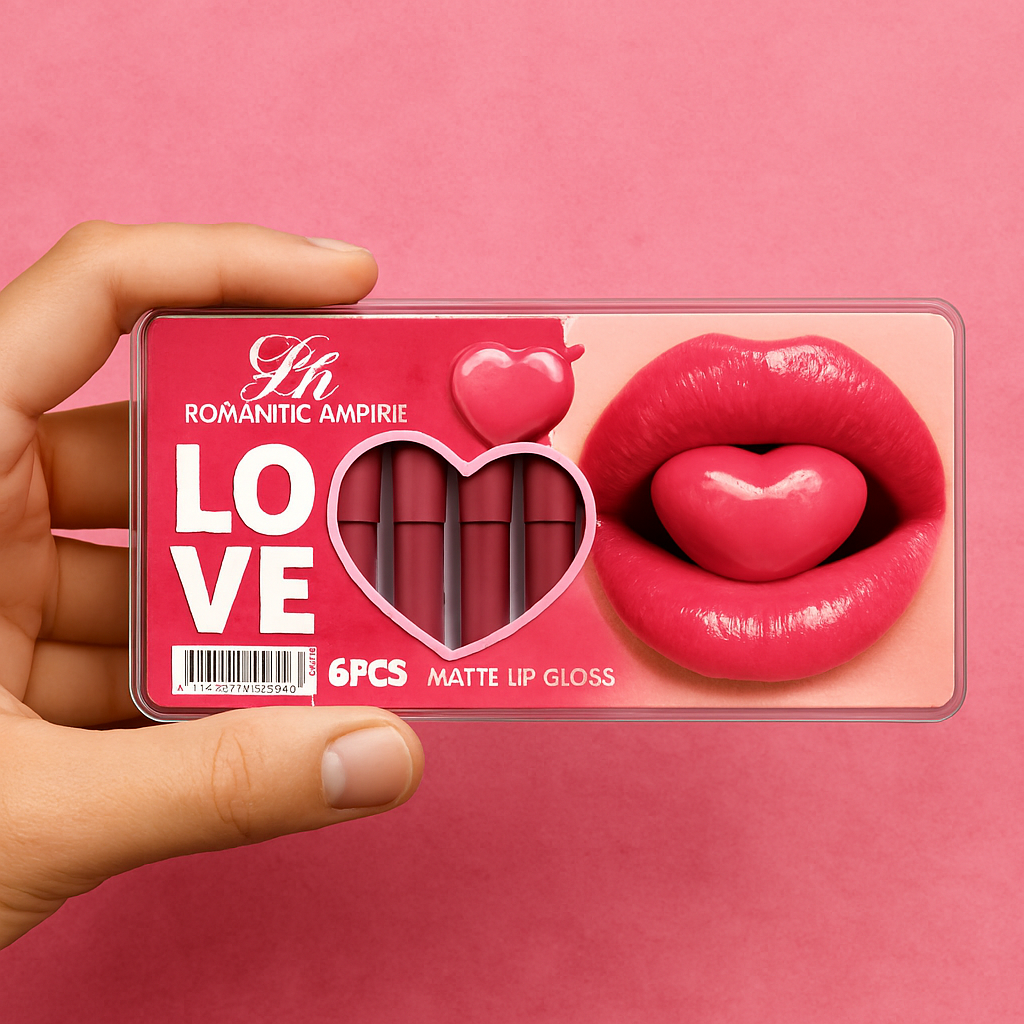 GR Romantic Love Matte Lip Gloss Set – 6 Pcs Rich Red &amp; Maroon Shades, Smooth Velvety Finish, Long-Lasting Color, Comfortable &amp; Elegant Everyday Wear image 1