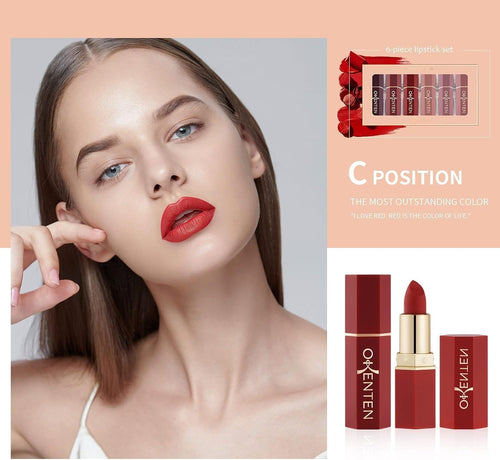 6 Pcs High Pigmented Lipstick Set – Cream Formula, Matte Texture, Shades of Red &amp; Pink, Long Lasting image 1