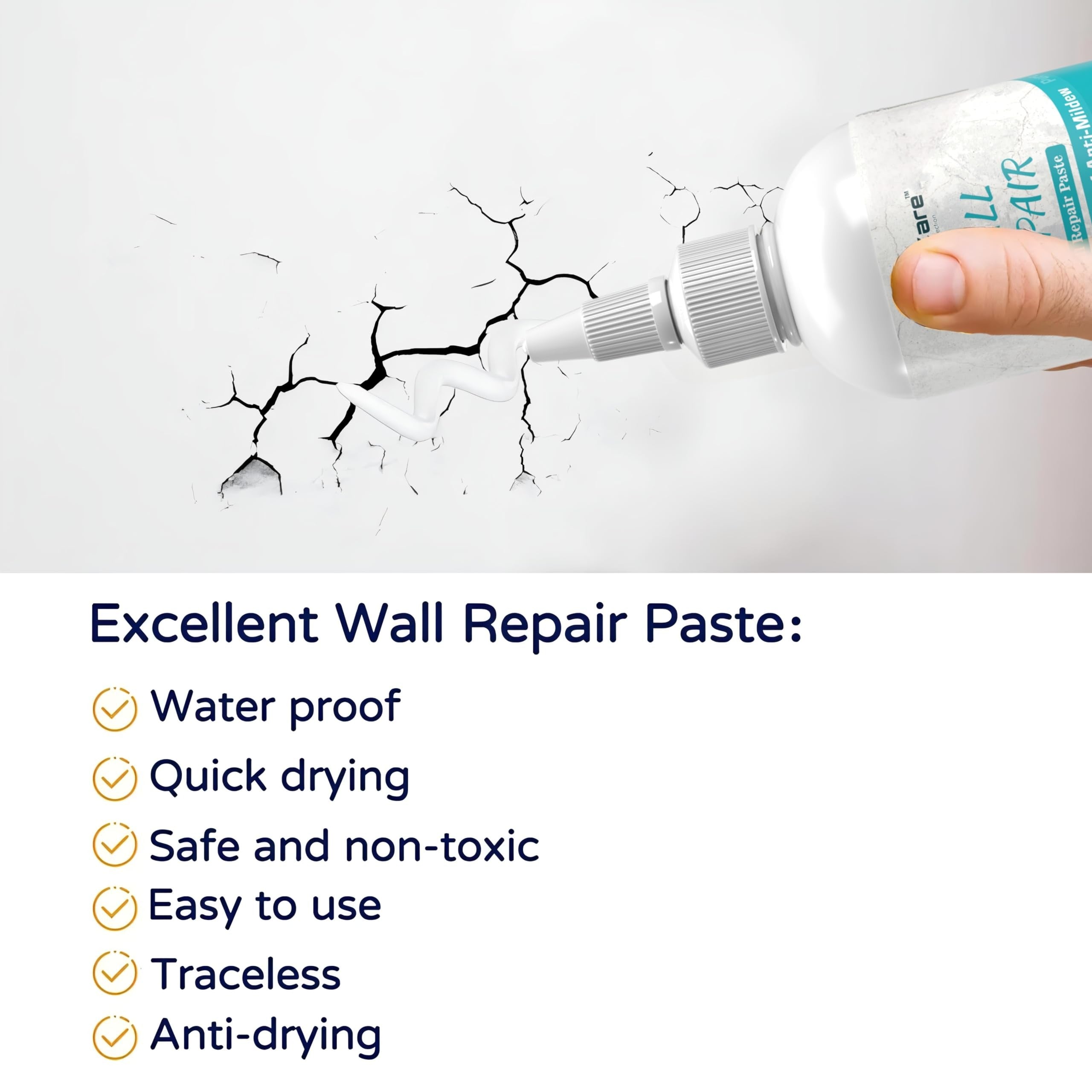 Wall Repair Paste 200gm – White Waterproof Crack Filler With Scraper, Wall Putty &amp; Hole Mending Agent for Damaged Walls and Joints image 1