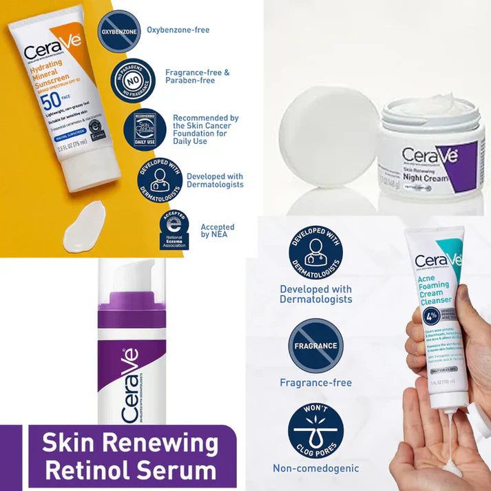 CeraVe 4 in 1 Skincare Kit Night Cream, Sunblock, Cleanser &amp; Serum for Radiant Skin image 4