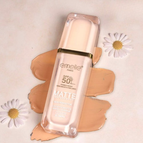 Emelie Paris SPF 50+ Foundation with Primer (30 ml) – Full Coverage, Waterproof, Matte Finish - Shade # 1 image 0