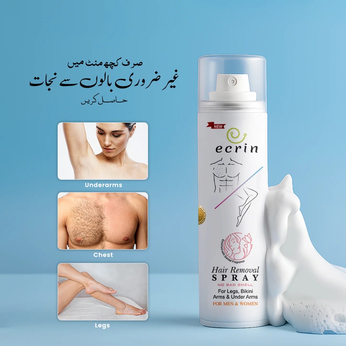 New Ecrin Hair Removal Foaming Spray - Advance Formula with Refreshing Fragrance (200ml) image 2