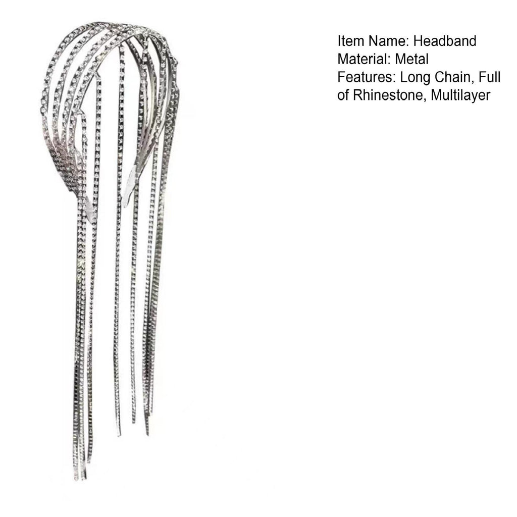 Full Rhinestone Long Tassel Headband For Women Multilayer Flashing Crystal Hairband Party Hair Accessories image 1