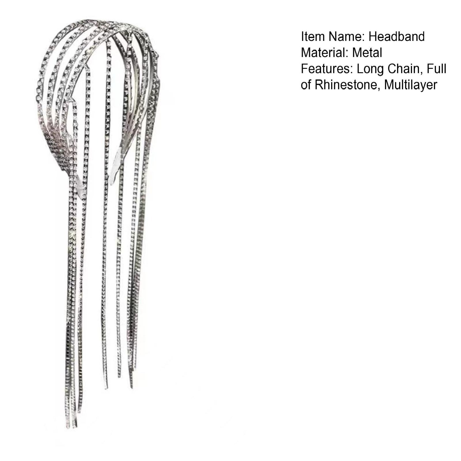 Full Rhinestone Long Tassel Headband For Women Multilayer Flashing Crystal Hairband Party Hair Accessories image 1
