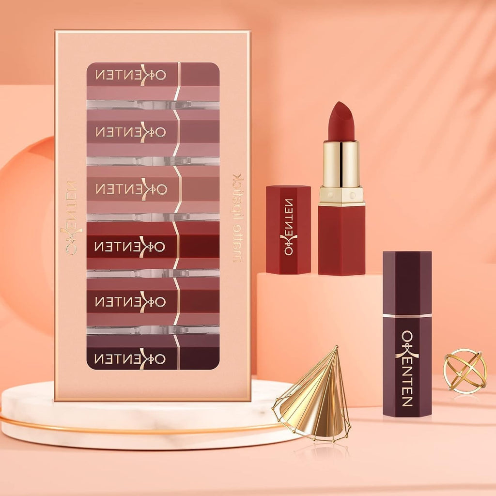 6 Pcs High Pigmented Lipstick Set – Cream Formula, Matte Texture, Shades of Red &amp; Pink, Long Lasting image 2