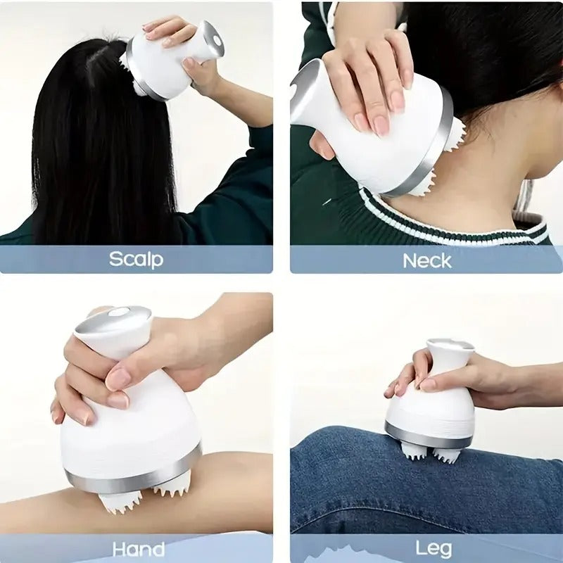 Scalp Massager, Electric Meridian Massage with 4 Moveable Massage Cluster, Rechargeable Portable Washable Head Massager to Relieve Fatigue and Hair Loss image 4