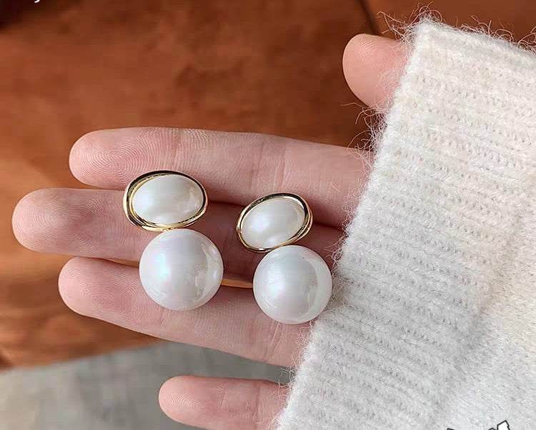 Oval Shape Marble Korean Style Earings For Women Girls Design Earring Jewelry (golden) image 1
