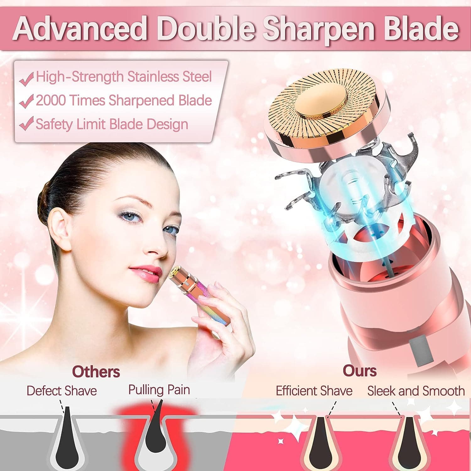 2 in 1 Electric Eyebrow Trimmer and Shaver, Flawless Hair Remover 2 in 1 Hair Remover Trimmer For Women, Flawless Facial Machine Razor, Painless Eyebrow Removal (Rechargeable) image 2