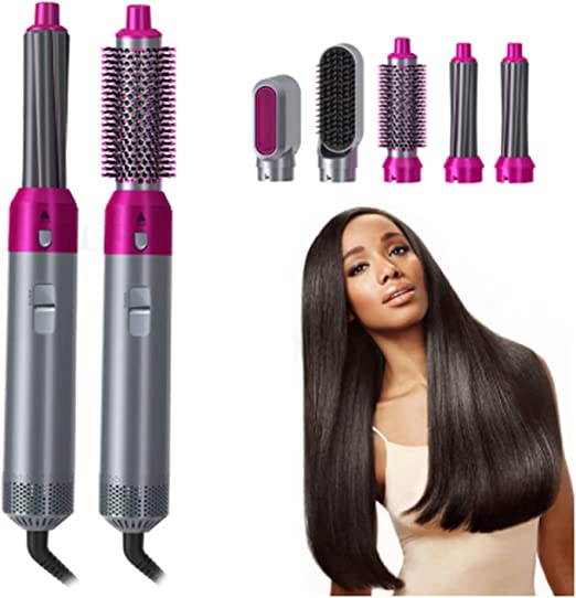 5 in 1 Electric Hair Dryer Brush | Blow Dryer Hair Comb Curling Wand Detachable Brush Kit Negative Ion Straightener Hair Curler ( Random Color) image 2