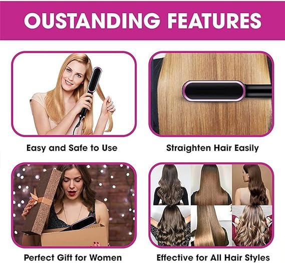 HQT-909B Electric Hair Straightening &amp; Curling Comb/Brush - Dual-Purpose Professional Hair Styler, Non-Damaging Splint, | 2 in 1 Hair Straightener | ( Random Color ) image 0