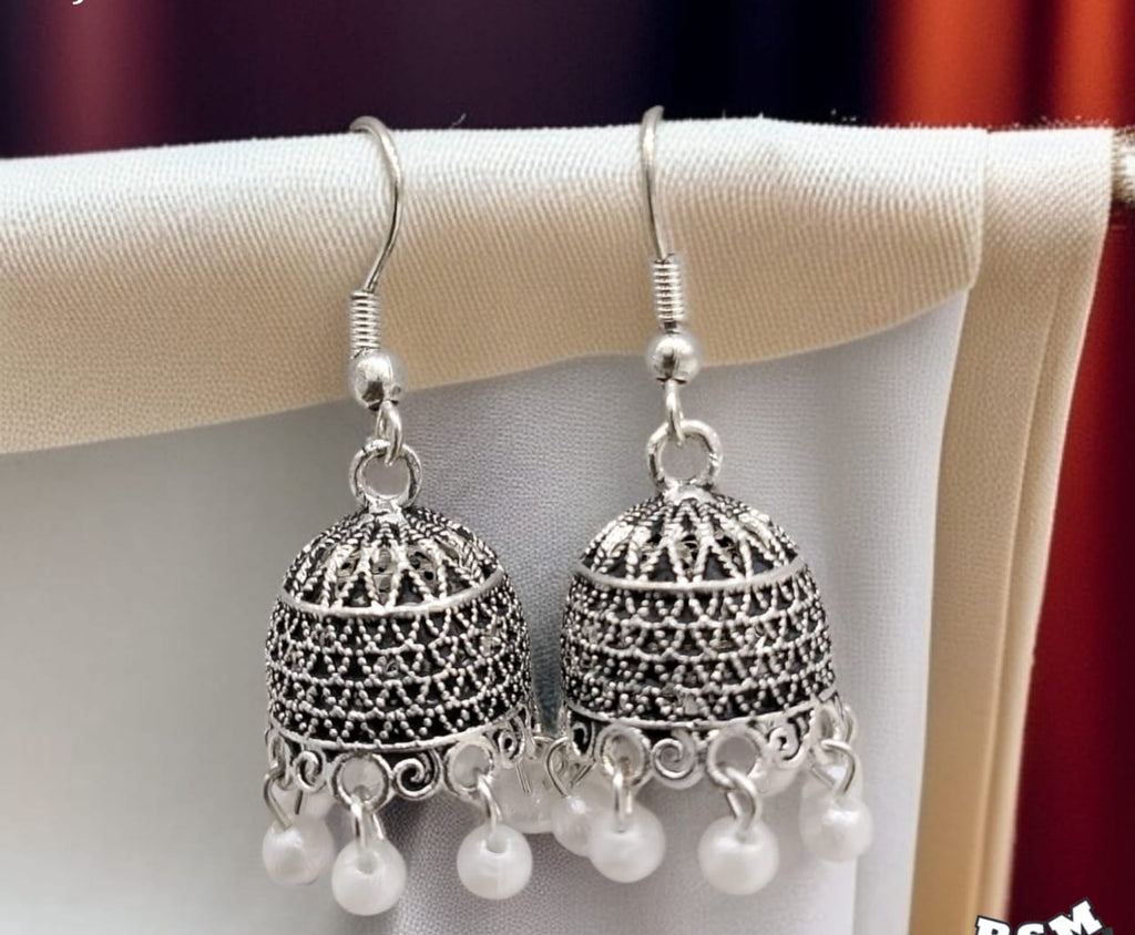 Silver Indian Jumky /  Jhumka Earrings by Quirky Fashions | Ethnic wear | Casual wear image 2