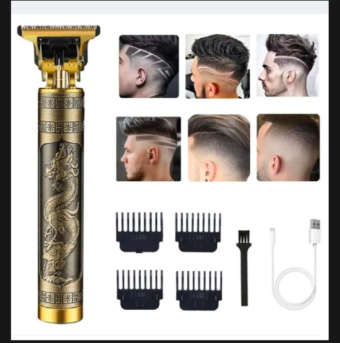 Metal Body - Vintage T9 Trimmer and Hair Clipper Cutting Machine For Men | Dragon Design | Golden Color Trimmer image 0