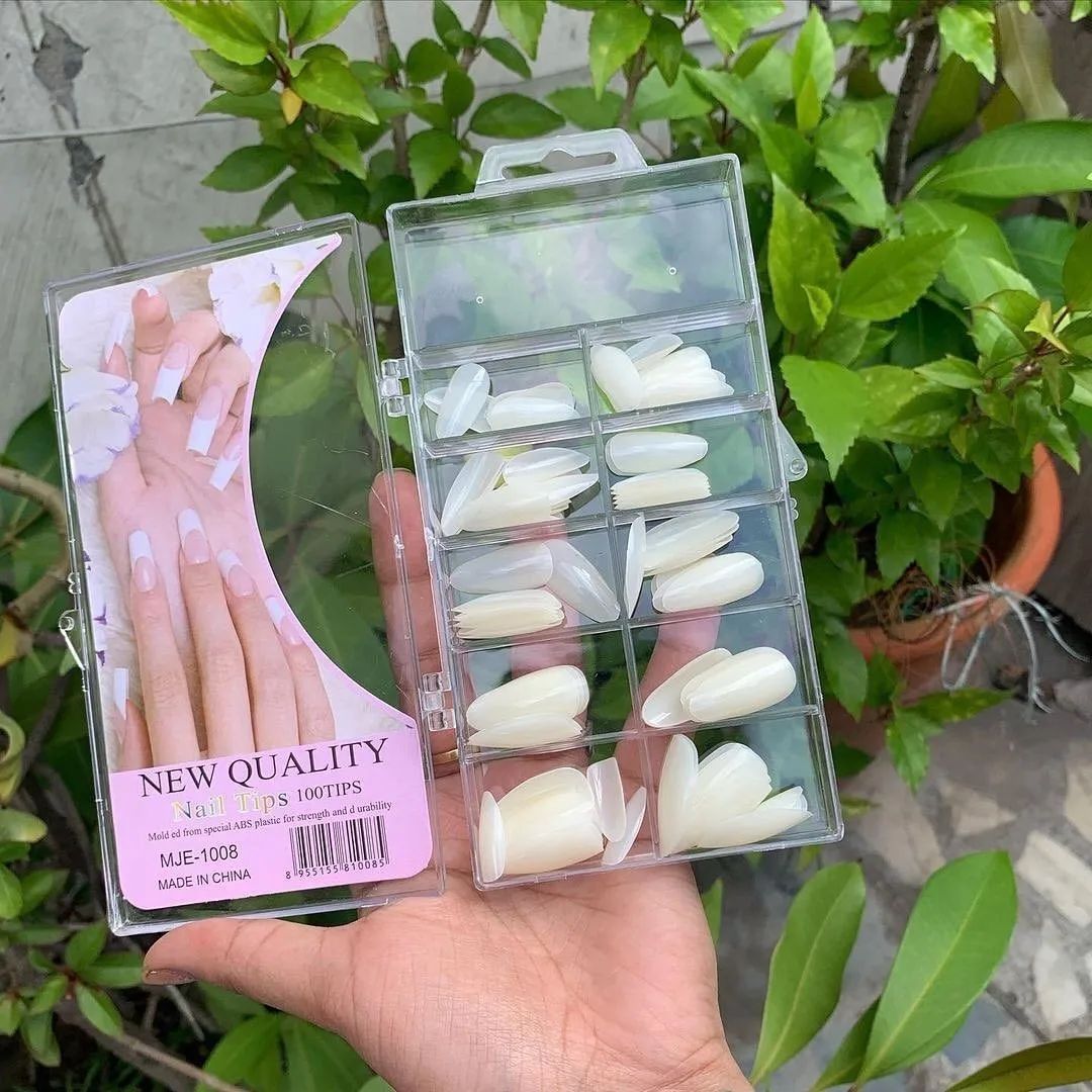 Nail Tips 100 Pcs / Transparent &amp; Natural Color Artificial Nails | Premium Quality Long-Lasting DIY False Nails for Elegant image 1