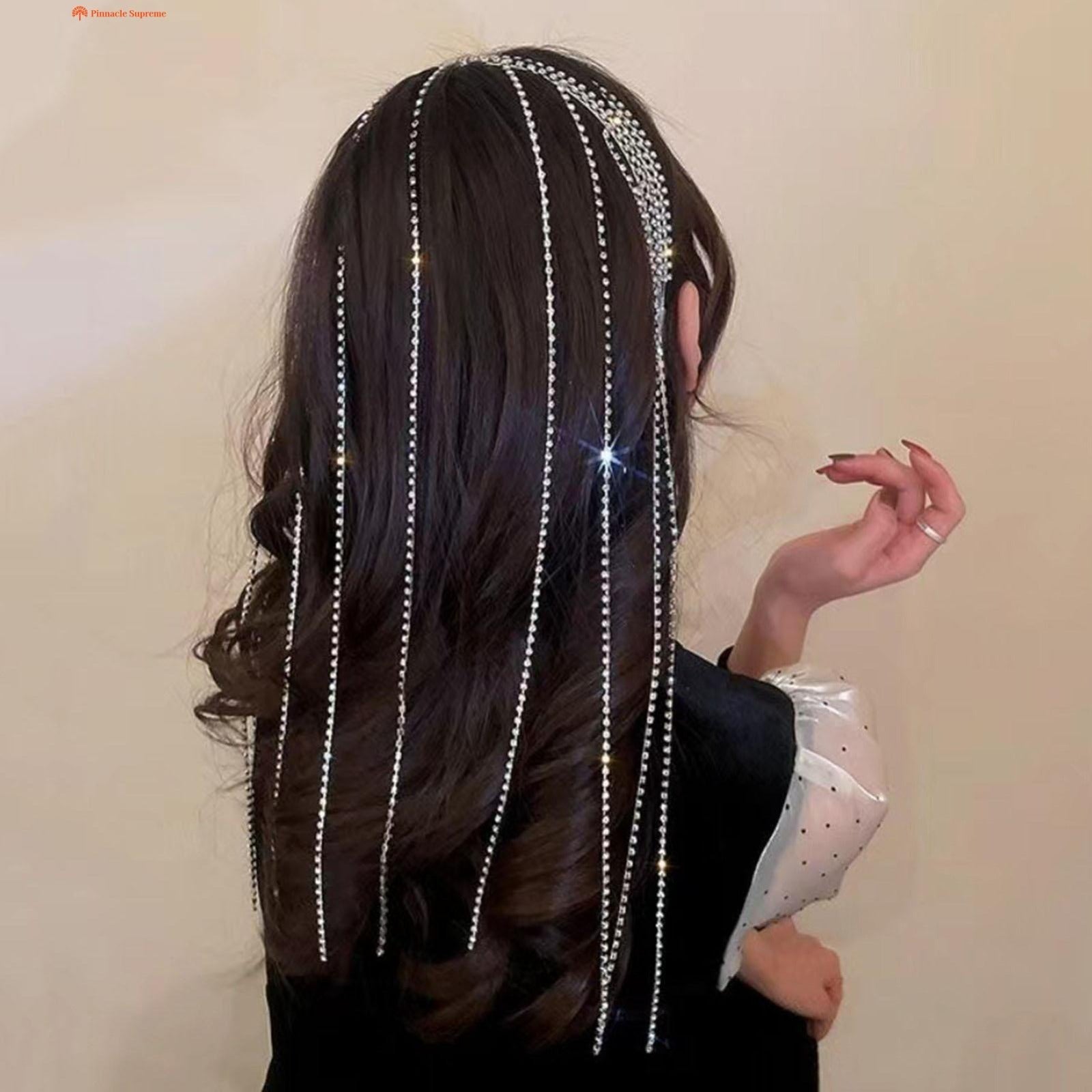 Full Rhinestone Long Tassel Headband For Women Multilayer Flashing Crystal Hairband Party Hair Accessories image 3