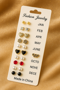 12 Pair Mixed Style Stud Earrings Set for Women – Golden Copper with Micro-Paved Cubic Zirconia – Trendy Fashion Jewelry image 0