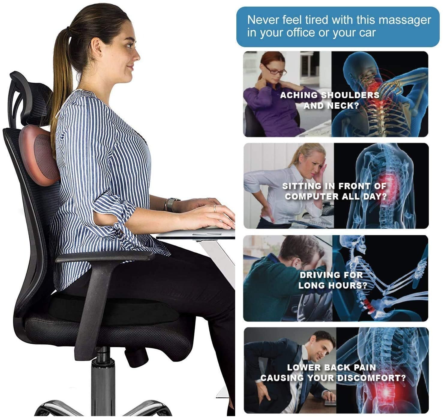 Car and Home Massage Pillow Electric Massager for Neck, Back, Shoulder, Waist, Muscle Pain Relief with Heat Function image 4