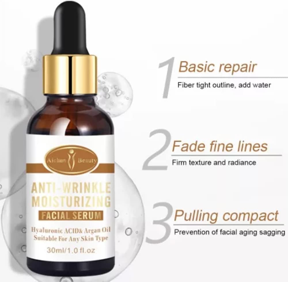 AICHUN BEAUTY Anti-Wrinkle Moisturizing Facial Serum Hyaluronic Acid Argan Oil | Suitable For Any Skin Type | 30ml | 1 fl.oz image 2