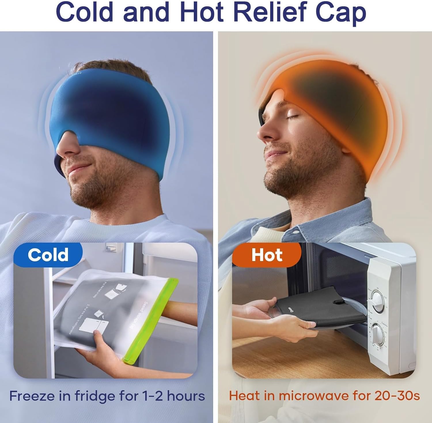 Migraine Relief Cap - Headache Relief Hat for Migraine Relief, Tension, One Size Fits All Headache Cap with Reusable Ice Gel Pack for Puffy Eyes, Stress Relief ( Random Color ) image 3