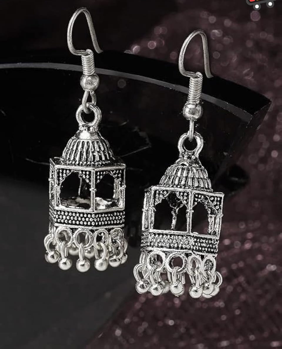 Elegant Silver Indian jhumka /  Jhumka Earrings by Quirky Fashions | Ethnic wear | Casual wear image 1
