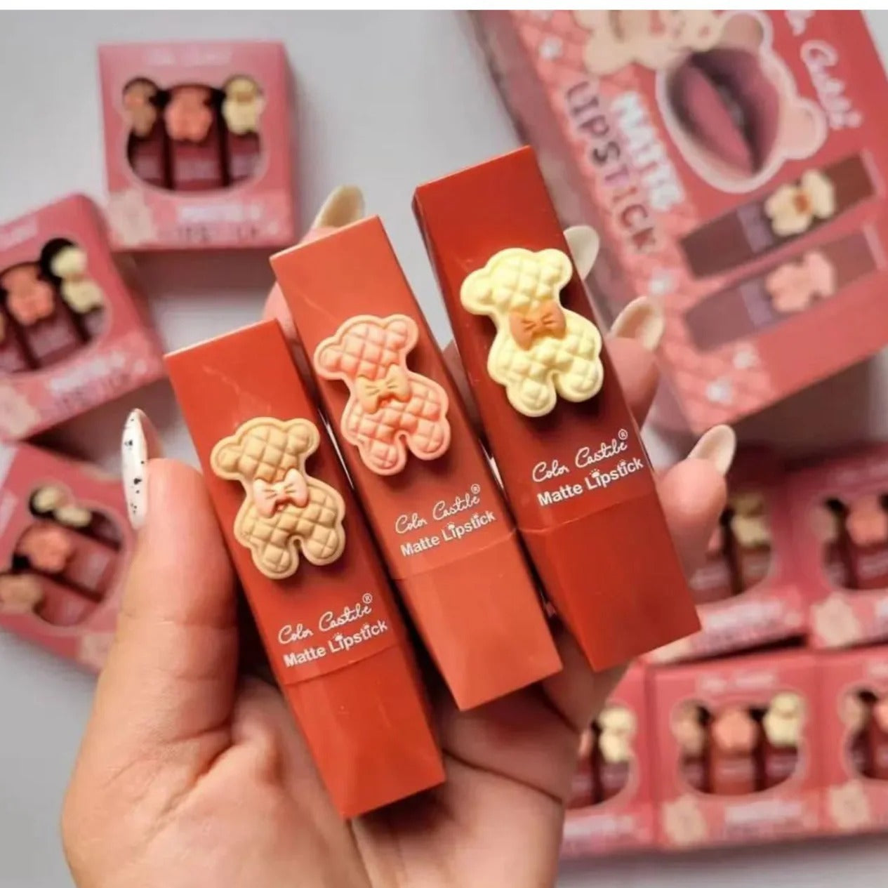 Color Castile Pack of 3 Bear Shape Matte Lipsticks – Long-Lasting, Bold &amp; Vibrant Makeup Essential image 2