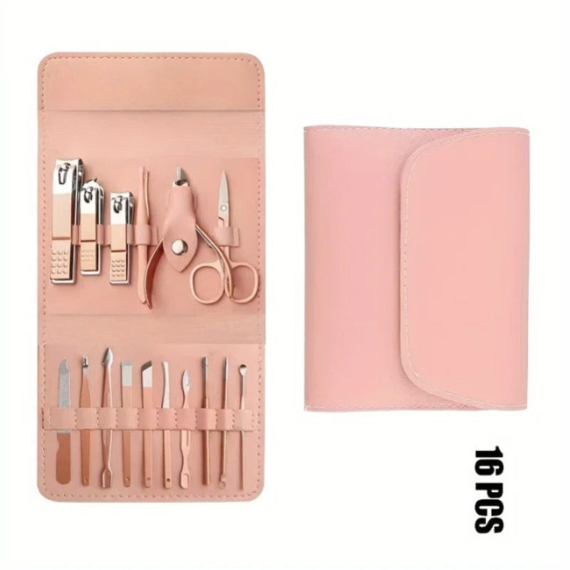 16pcs Professional Manicure &amp; Pedicure Set – Nail Clippers, Cuticle Nippers &amp; Grooming Tools with Travel Case (Random color) image 0