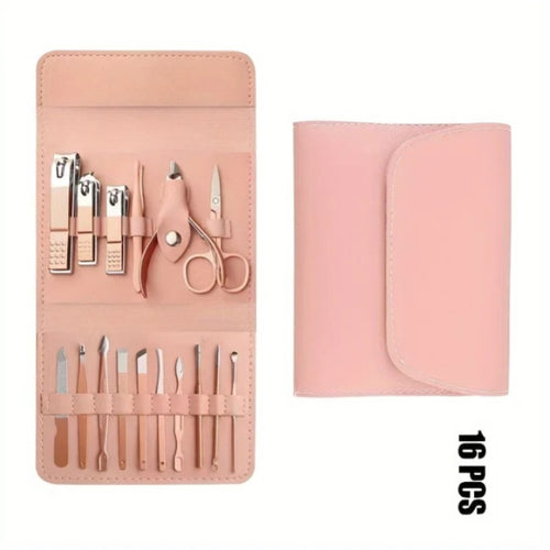 16pcs Professional Manicure &amp; Pedicure Set – Nail Clippers, Cuticle Nippers &amp; Grooming Tools with Travel Case (Random color) image 0
