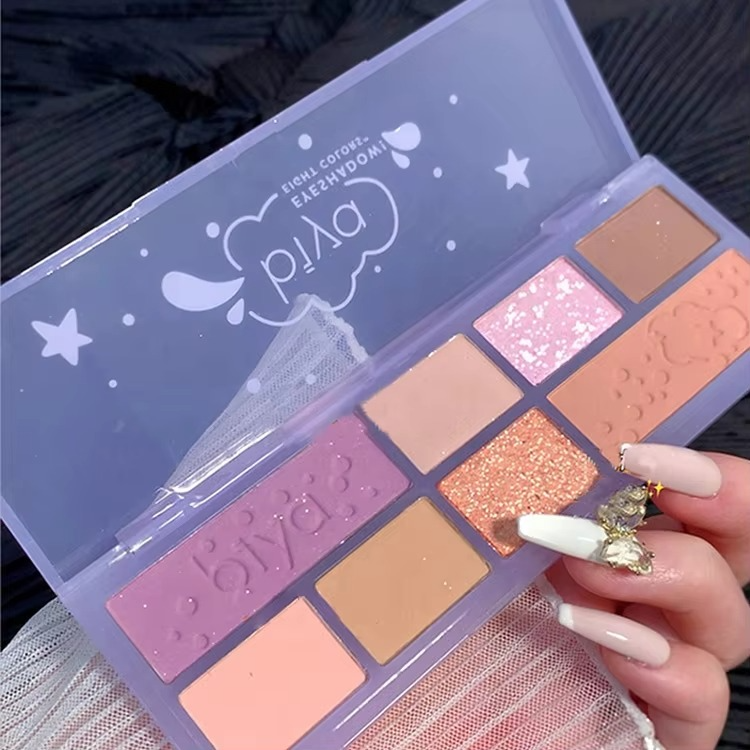 08 Colors Biya Star Flash Eight-Color Eye Shadow Palette Matte Pearl Light Fine Color Milk Tea Earth Niche Glitter Eye Shadow - 8 colors Korean Trending Eye Shadow Palette  image 3