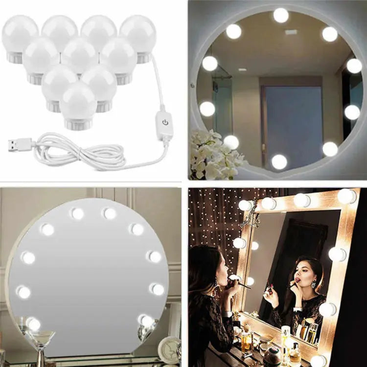 Vanity Mirror Fill Light Adjustable Luminance 3 Colors LED USB Wall Bulbs String For All Pretty 3 Colors Dimmable Vanity Light image 2