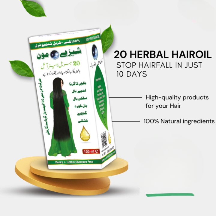 Shezy Moon 20 Herbal Hair OIl + Honey Shampoo Free - Best Quality Shezy Moon Oil &amp; Shampoo For Hair Growth &amp; Hair Thickness - Shampoo For Hair Care - 100ml Oil + 50ml Honey Shampoo Free image 1