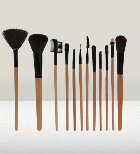 12-Piece Professional Makeup Brush Set with Roll-Up Pouch – Soft Bristles &amp; Wooden Handles  image 1
