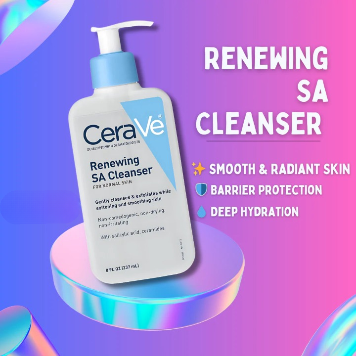 CeraVe Renewing SA Cleanser with Salicylic Acid – Exfoliating Face & Body Wash for Rough, Bumpy Skin (237ml) image 1