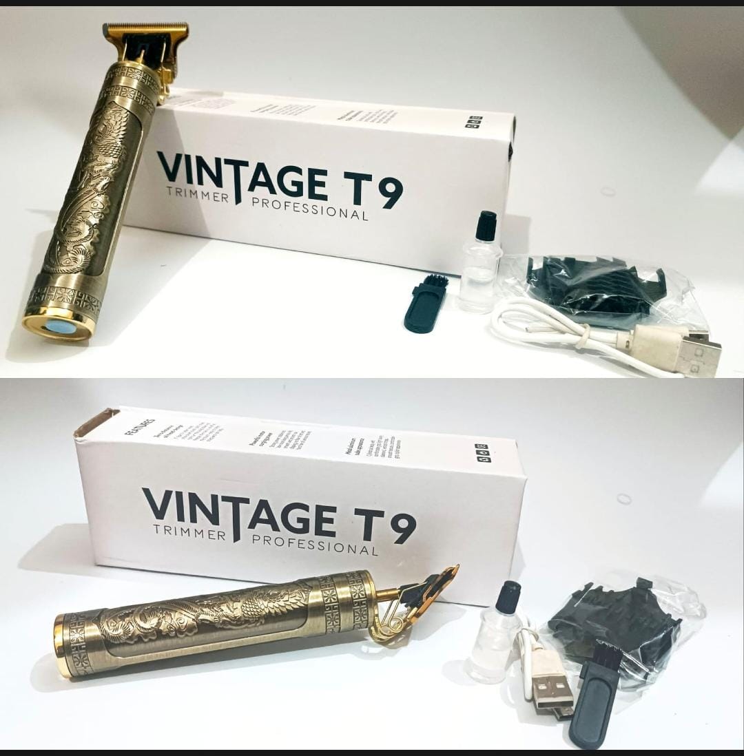 Metal Body - Vintage T9 Trimmer and Hair Clipper Cutting Machine For Men | Dragon Design | Golden Color Trimmer image 1