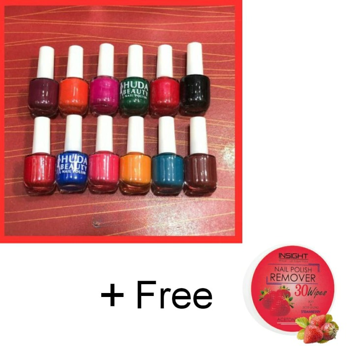 06 Pcs Huda Beauty Nail Paint With Free Nail Polish Remover, Pack of 2 | Best Quality Nail Polish with Nail Polish Remover - Multicolor image 1