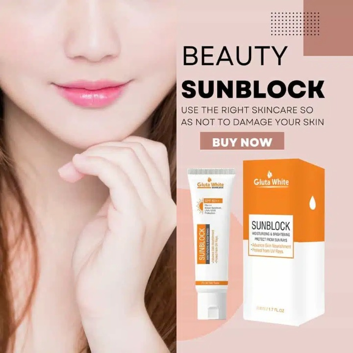 GlutaWhite Sunblock SPF 60+ – Moisturizing &amp; Brightening UV Protection – 65gm for All Skin Types image 0