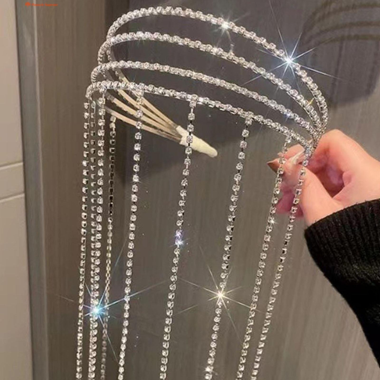 Full Rhinestone Long Tassel Headband For Women Multilayer Flashing Crystal Hairband Party Hair Accessories image 4