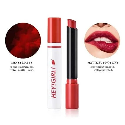 Heng Fang Hey Girl Lipstick Pack of 4 – Original Velvet Matte Lipsticks with Long Lasting Colors Light Brown, Red, Pink, Orange image 0