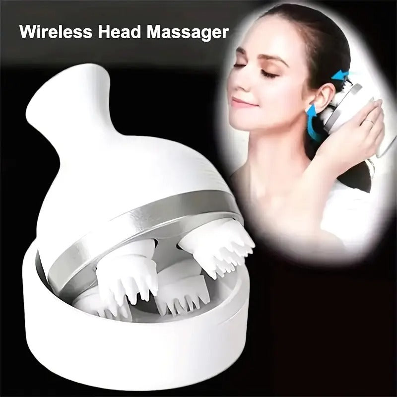 Scalp Massager, Electric Meridian Massage with 4 Moveable Massage Cluster, Rechargeable Portable Washable Head Massager to Relieve Fatigue and Hair Loss image 2