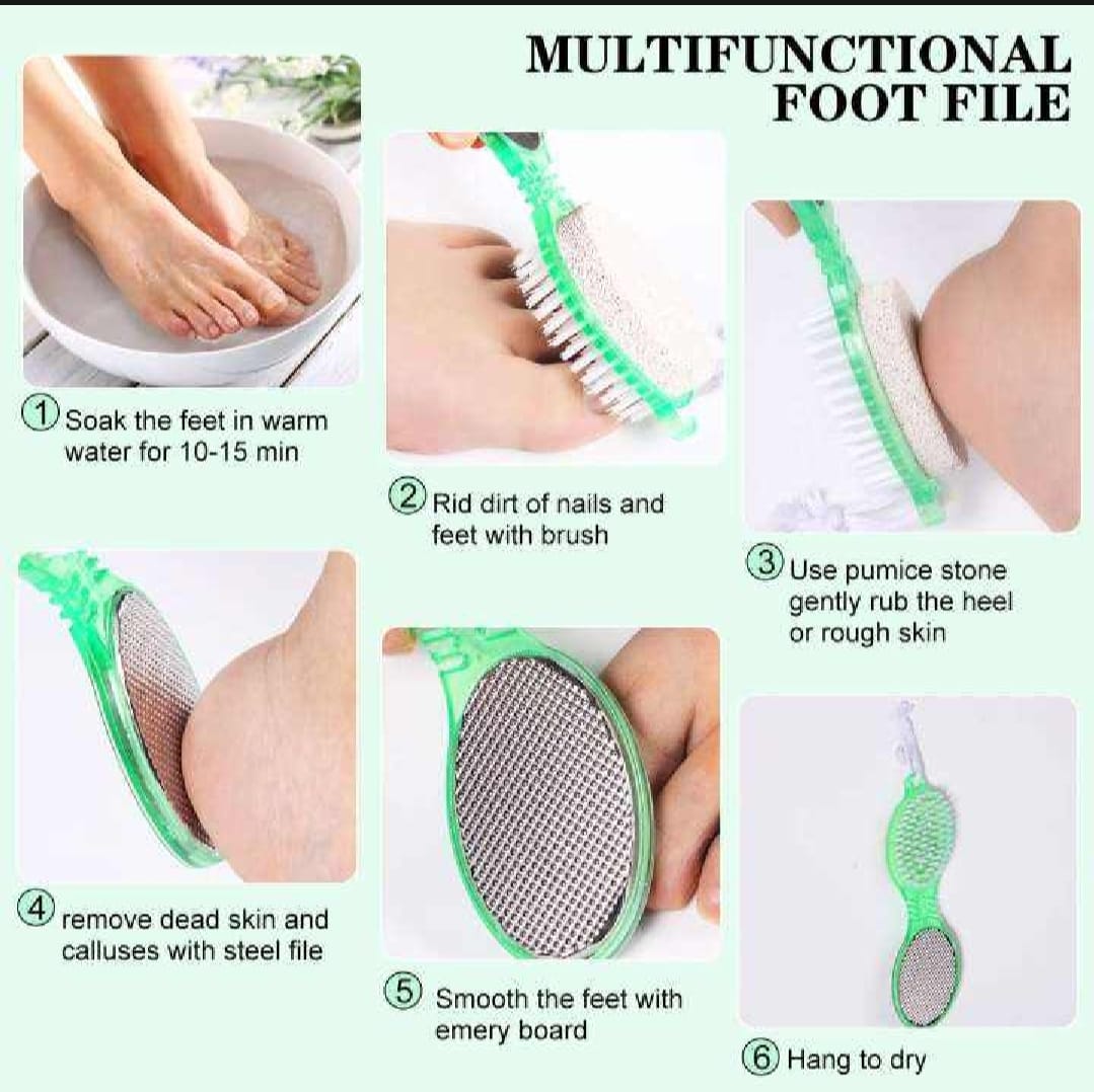 4-in-1 Pedicure Foot Filer – Callus Remover, Pumice Stone, Nail Brush &amp; Foot File – Professional &amp; Home Use image 0