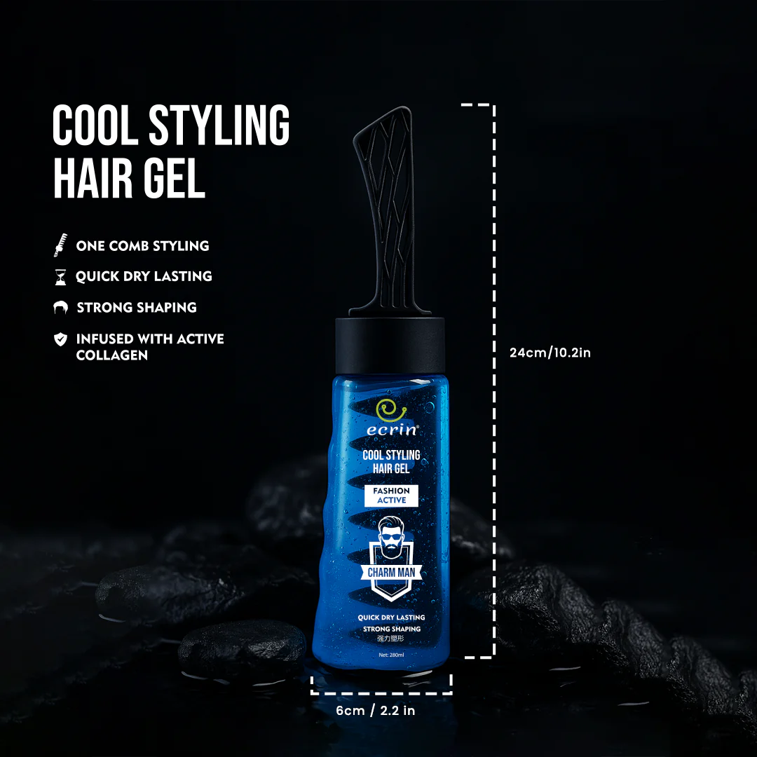 ECRIN Cool Styling Hair Gel with Active Collagen | Strong Hold, No Flakes, Nourishing Formula for All Hair Types, Daily Use Gel with Refreshing Cool Effect (280ml) image 2