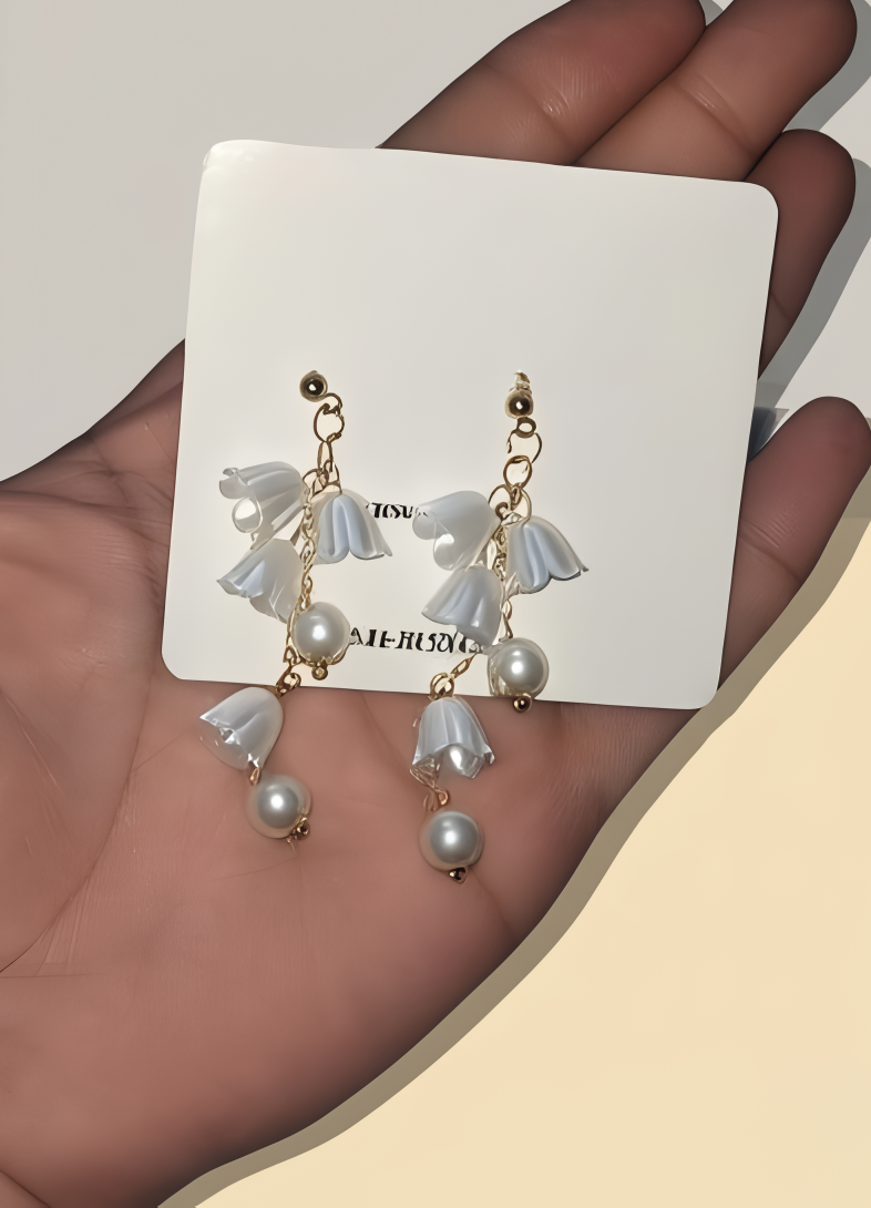 Pearl Korean Flower Earrings for Women – Elegant White Floral Design with Classic Pearl Detailing | Stylish Fashion Jewelry for Parties, Weddings, and Daily Wear | AWJ-998 image 3