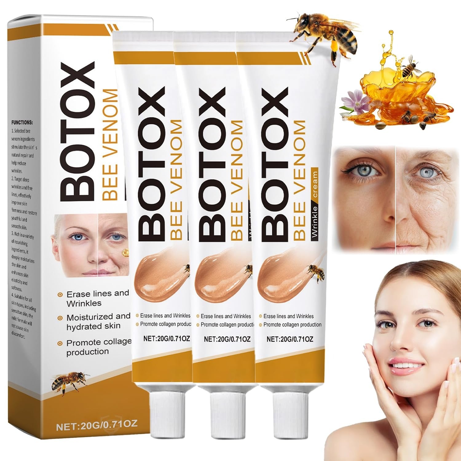 Botox Bee Venom Wrinkle Cream – Anti-Aging &amp; Moisturizing Formula | Smooth Fine Lines, Hydrate Skin, Boost Collagen (20g) image 4