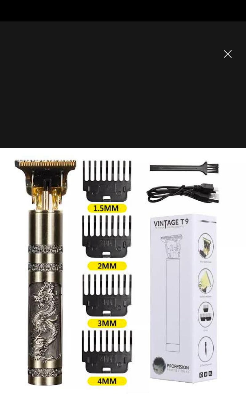 Metal Body - Vintage T9 Trimmer and Hair Clipper Cutting Machine For Men | Dragon Design | Golden Color Trimmer image 3