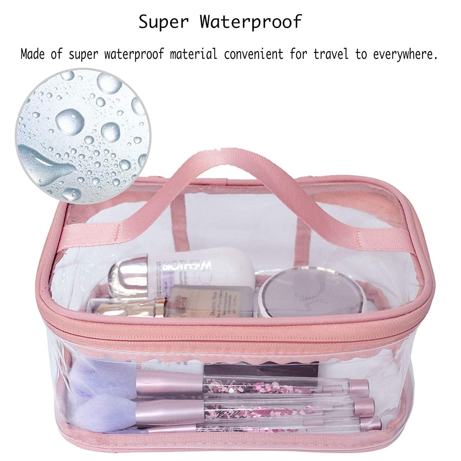 Cosmetic Organizer Makeup Brush Bag Cosmetics Transparent Multifunction Large Waterproof Portable Travel Makeup Cosmetic Bags (Pink Color) image 0