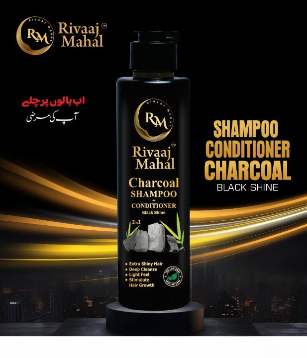 Rivaaj Mahal Charcoal Shampoo + Conditioner – Black Shine Formula for Deep Clean &amp; Smooth Finish 200ml image 1